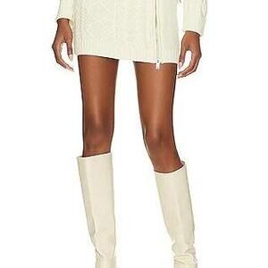 Camila Coelho Carmen Fold Over Cable Mini Skirt W Zip in Ivory in Cream